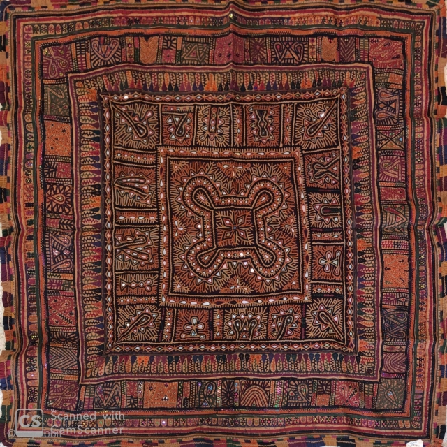 Vintage Kutchi debaria work hand embroidered wall hanging from Kutch region Gujrat India 1900c  also called as dowry peice .the size of the hanging is 160 cms x 160 cms the  ...