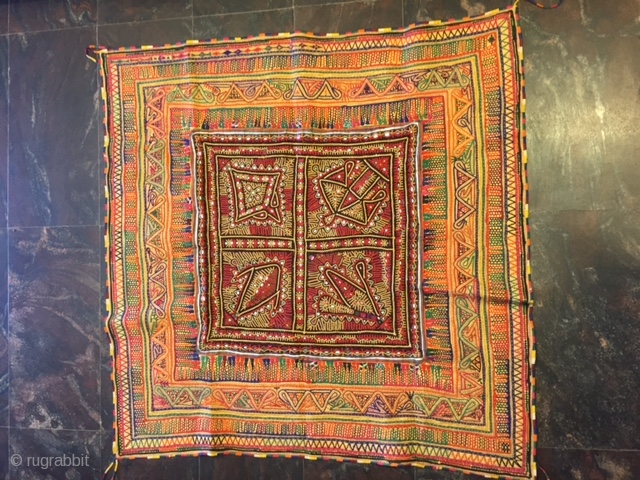 kutchi dhebariya work dowry gudri (quilt) from dudhai village kutch region Gujarat with beautiful tightly worked chain stitch work with mirrors and also a bit of applique work done on it the  ...