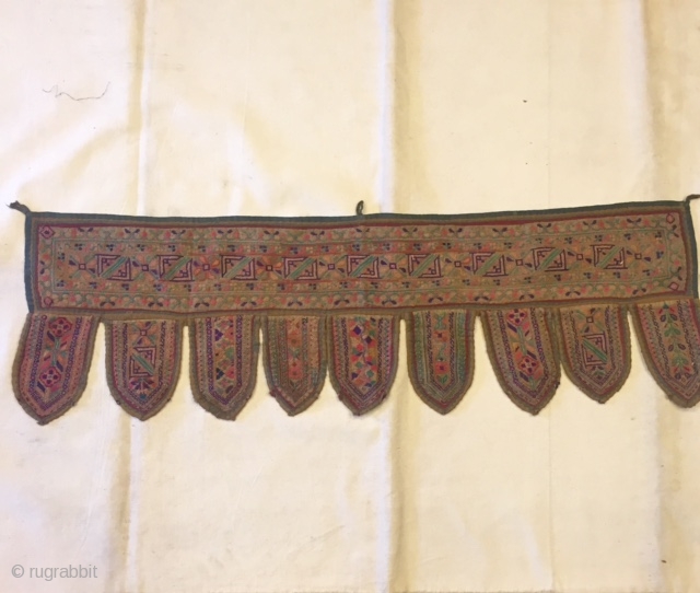 very rare hand embroided jat garasia toran (door hanging)from kutch region Gujarat, garasia women stitch an array of geometric patterns in counted work based on cross stitch work.this style of design on  ...