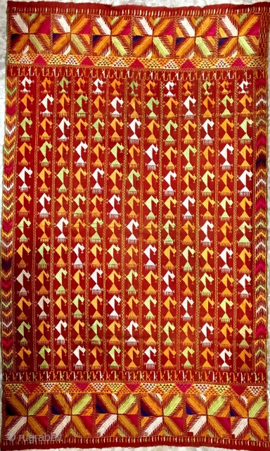 Extremely rare design phulkari bagh from east Punjab India from ghumrai village of Amritsar district of Punjab India.the phulkari is in mint condition.          