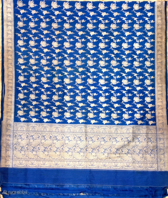 Extreme rare royal blue colour Pitambari Banarasi hand woven silk sari with real Zari work on it from Varanasi India .the sari is in very good condition.      