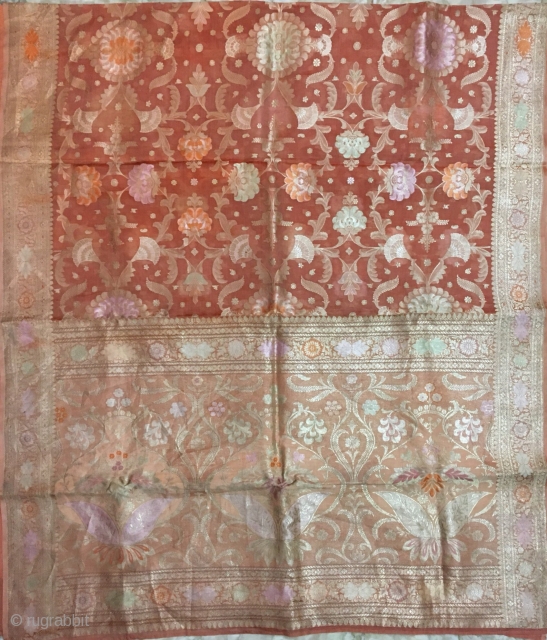 Vintage chanderi silk sari with real Zari with blouse  from Ashok Nagar  district of Madhya Pradesh India  the sari is in mint condition.       