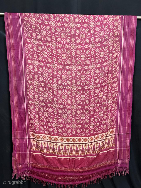 Vintage Fine quality and rare double ikat patan patola probably from Gujarat india 1825 to 1850 of 8 phool design (8 flower motif) in Maroon colour in good condition the size of  ...