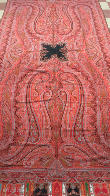  paiesly shawl of c.1870 hand woven with very fine wool huge men size shawl with beautiful mango motifs in it the size of the shawl is 132 inches X 62 inches.the  ...