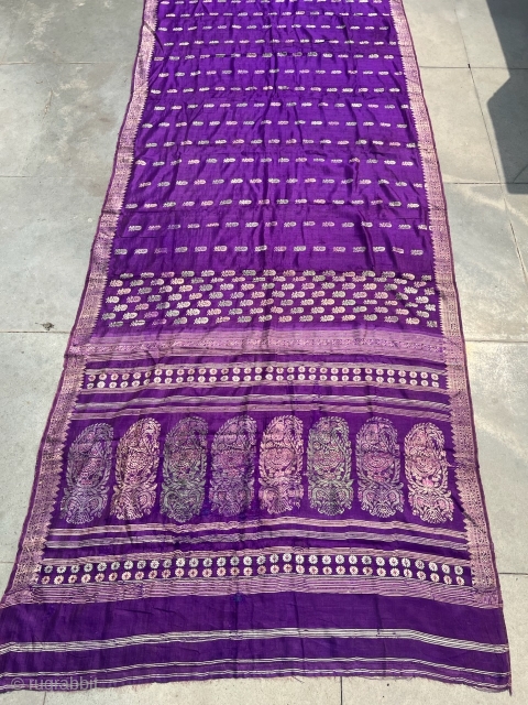 Vintage fine quality Baluchuri sari from baluchar village of Murshidabad district of West Bengal India early 19 century in good condition with mango design in pallu and butas all over .the sari  ...