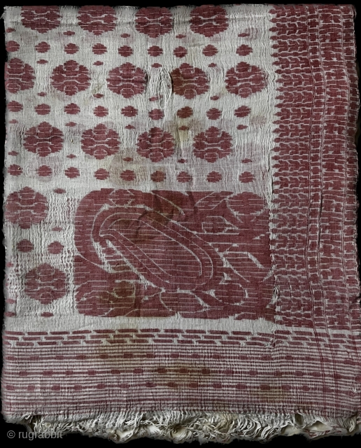 Rare very fine quality Vintage Dhakai sari from undivided Bengal probably presently Dhaka city Bangladesh of today, done around  C .1850-1875 made from  very fine Muslin cotton with double side  ...