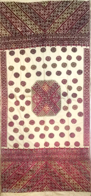 Shawl from Swat Valley(Pakistan) India. embroidered with shiny silk with base colour off white  .C.1900 the size of the Shawl is 229 cm X 108 cm      