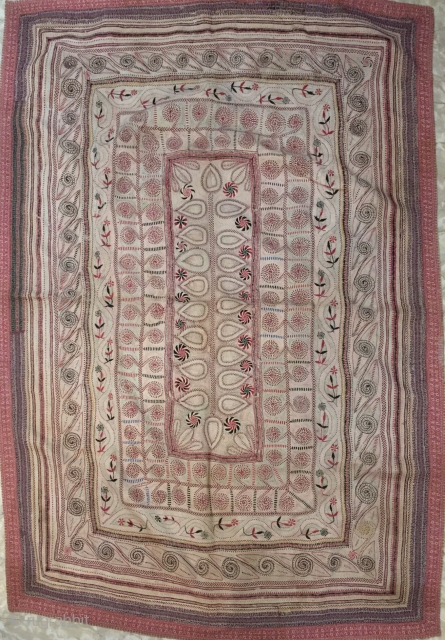 Very fine intricate needle work Kantha from joypurhat village of Rajshahi district of Bangladesh 1900 C. with the finest quilt of hand needle work embroidery the size of this Kantha is 164  ...