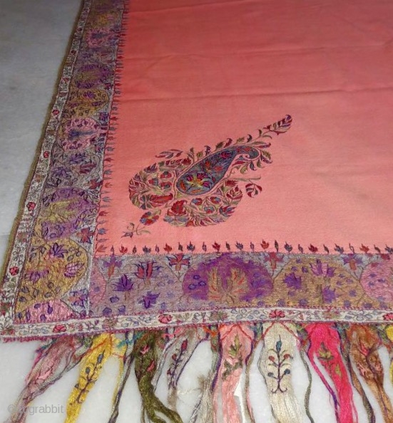  signature kashmir kani gents size shawl c.1880 with beautiful mango design on four sides corner of the shawl with hand done border all around it ,the shawl is in very good  ...