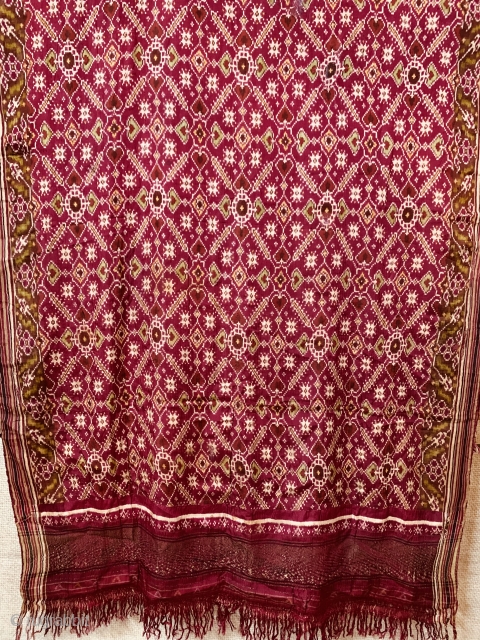 Vintage Double Ikat patan Patola sari hand Woven with Vohra-Gaji-Bhat design these sari is worn by the Vohra Muslim community which is Merchant Caste From Patan Gujarat India.This pattern design is called  ...