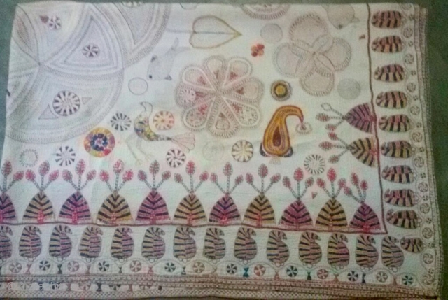 Kantha from srihatta village Bangladesh with very fine intricate hand embroidery with very condition.                   