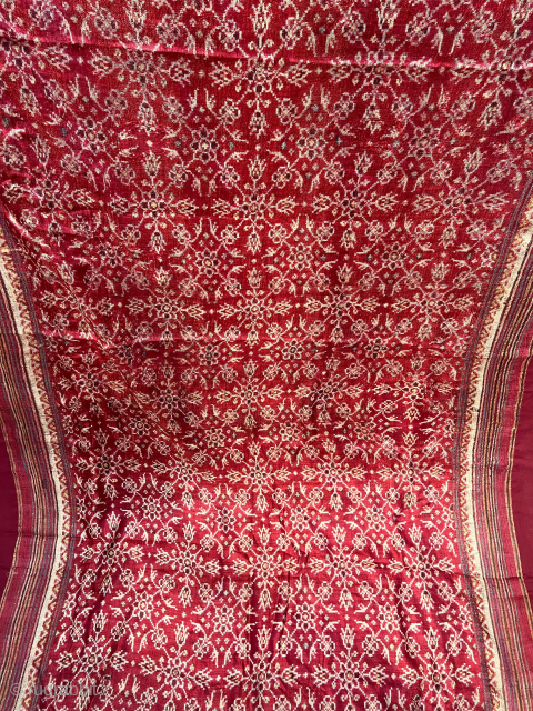 Vintage double ikat Patan patolu from Gujarat India 19C called as the chabdi bhat or aath phool in local language means 8 flower basket in good condition the size of the patola  ...