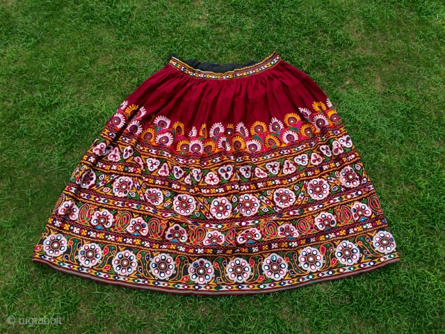 Vintage Rabari ghaghra (skirt) full size  from Kutch region Gujarat hand embroidered with very fine work the size of the skirt is 3.5 metre in length and height is 1 meter 