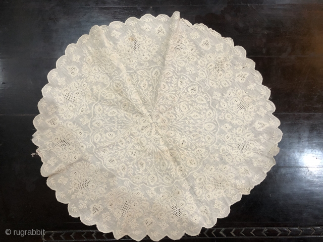 Finest chikankari table cloth in fine mulmul cotton with marodi embroidery (fine twisted embroidery) from Lucknow Uttar Pradesh India 1850C. Used by the Nawabs of Lucknow the size of the table cloth  ...