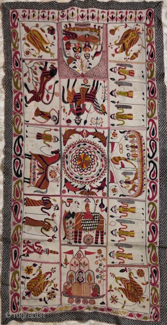 Museum quality kantha from murshidabad district of west bengal India 1900 c.with finest figured work fine colour scheme the kantha is mint condition without any damages or stains the size of the  ...