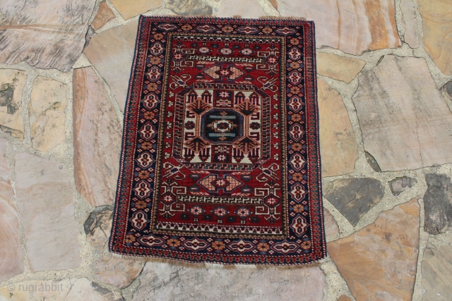 This is what I believe is an Ardabil or Transcaucasian mat rug that measures 2.5x3.3 ft woven circa 1900-1920 and has been woven on an all-wool foundation. This is a rare example  ...