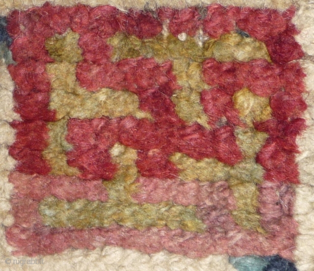 19th century small sized tibetan rug with white border, nice  natural dyes and quite good pile. tibet, approx 110x 65cm.            