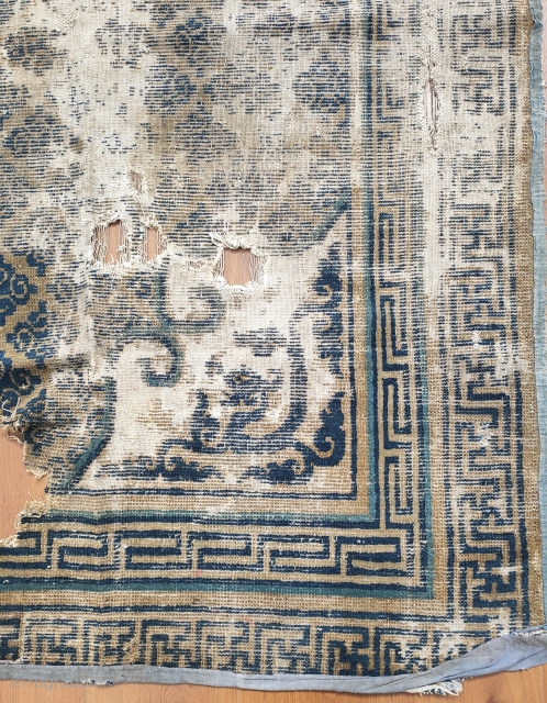 17th c. chinese ningxia foliated dragon carpet fragment, not expensiv                       