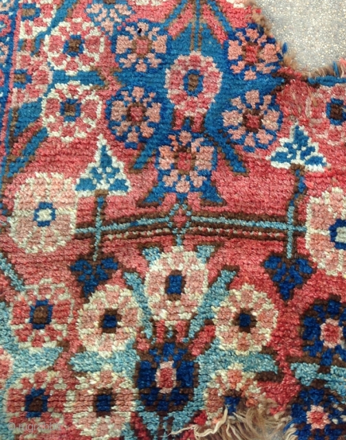 fragment of an early and  very rare east turkestan rug.warps and wefts are all camel hairs as the brown pile also is. it is quite thick but has also a very  ...