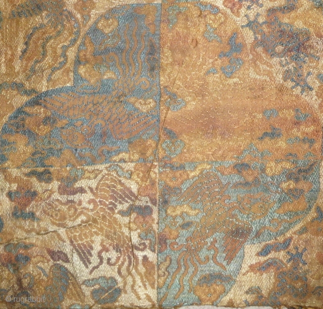 rare early ming silk brocade fragment, china.                          