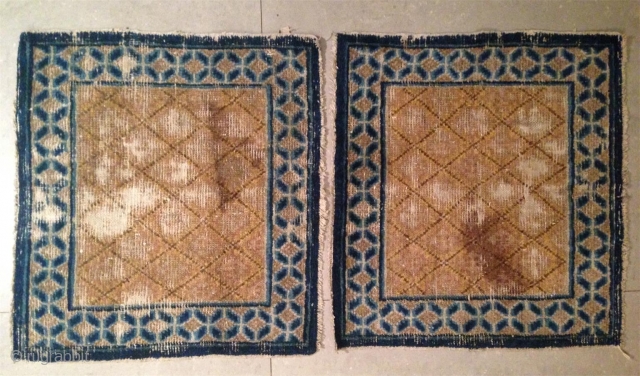 a pair of mid 18th century ningxia mats with unusual allover fret design. the coin motif is also rarely seen as border main design. very nice soft handle, no repair with some  ...