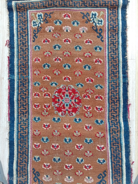 superb mid 19th c. tibetan khaden with fantastic natural colors  and wool ,.yes the intense red is absolutely natural too... superbly woven, rare central medallion       