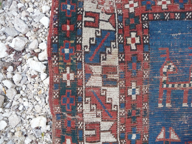caucasian square  approx. 110x 133cm, unusual size, and what a blue! 19th century.                   