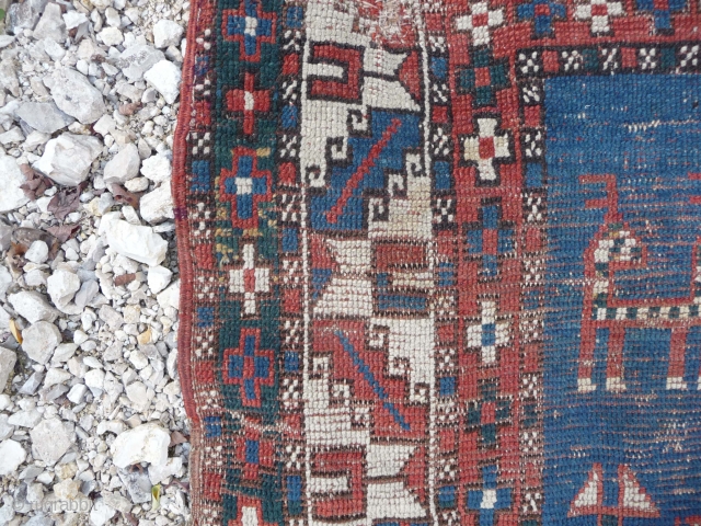 caucasian square  approx. 110x 133cm, unusual size, and what a blue! 19th century.                   