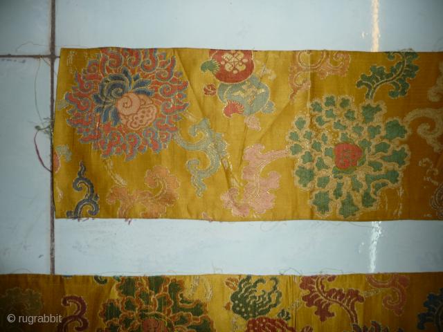 very nice yellow ground 18th century chinese silk and paper-gold brocade panels. china, qianlong era.                  