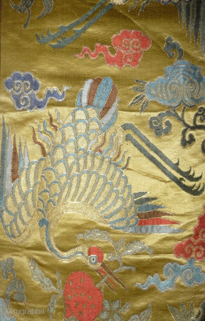 the cranes fragment! nice gold ground silk brocade with gold-paper. china qing dynasty. 76x 18cm                  