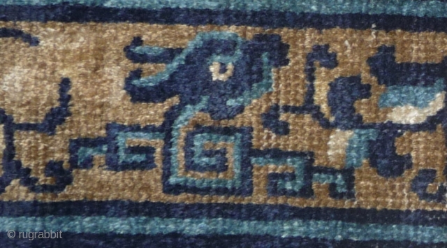 a rare pair of big early imperial ningxia square with "chilong" heads border in fragmentary condition. from the qianlong era (mid 18th c.). in each corner design there were also these dragon  ...