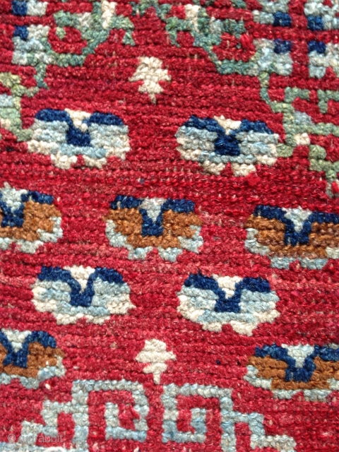 mid 19 th century tibetan saddle top with beautiful wool and natural colors. saddle rugs with this design are not common. it is most probably  part of the set of which  ...