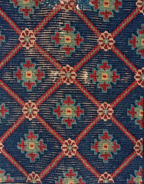 Tibet .  19 century collector piece khaden with fabulous saturated colors, top wool and a rare design.. home made old restoration in the center..can be redone if you cannot live with  ...