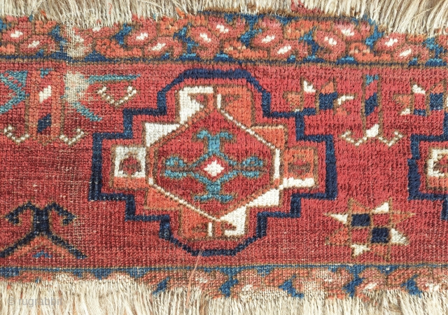 turkmen ersari panel orignal shape with damaged border possibly germech, quite old into the first half of 19th c. super fine material 123x 26cm         