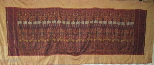 Cambodian textiles 
Cambodia 005 (292cm x120cm - 115in x 47,5in), silk Ikat, small to medium size damages, good color, age approx. late 19th century.         