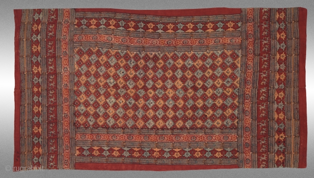 Khola (Razai Cover)
SIZE: 52” x 96”
AGE: 80 years old approx.
FROM: Jodhpur, Rajasthan (Probably made)
NOTE: Probably block printed in Jaipur with traditional colors and designs on heavy rezi fabric. This khola may have  ...