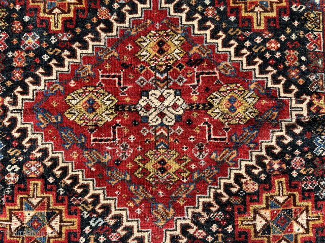 Early and super fine, silk wefted Qashqai bagface (detail). Please email: patrickpouler@gmail.com