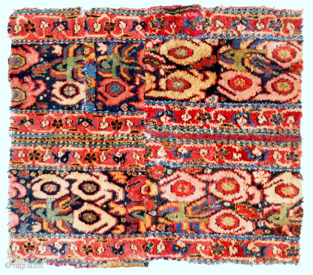 17th c. Khorassan rug assembled border fragment (about 2 ft square). Full, resplendent pile!                   