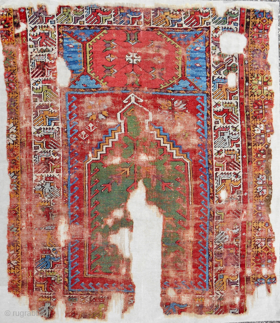 Small 18th c. Anatolian Mudjar prayer rug. Conserved, mounted and ready to display on your wall. Please email me directly: patrickpouler@gmail.com            