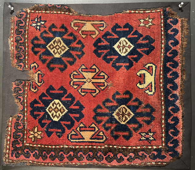 Kyrgyz Bashtyk Mid-19th Century .Great Horde Kazakh small storage bag, dobra, south Kazakhstan. The spider pattern is intended to trick evil spirits into believing their place in the household is already occupied.  ...