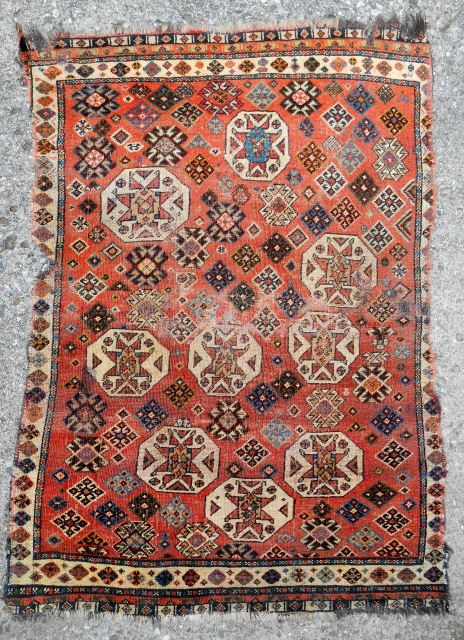 Perhaps the oldest Southwest Persian rug i have handled in 30 years. Small > 80 x 110cm. i think Qashqai. Very thin, fine and beautiful too!       