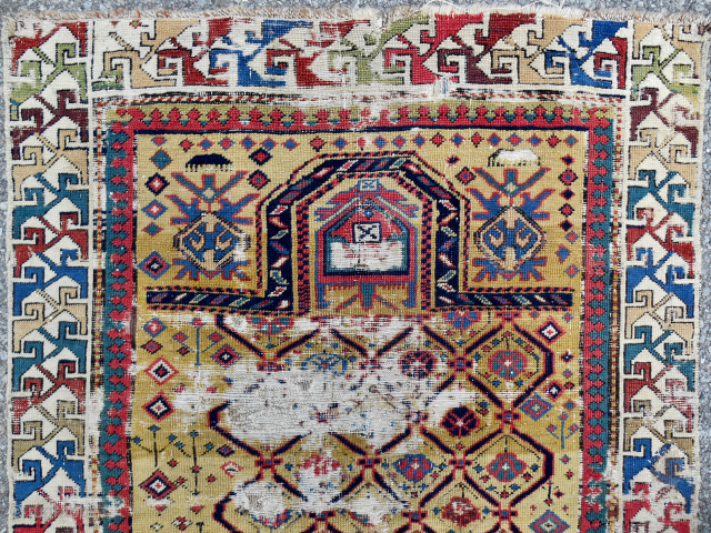C. 1850 small Shirvan Prayer rug. (Detail) Ex Dixon collection. Please email: patrickpouler@gmail.com                    