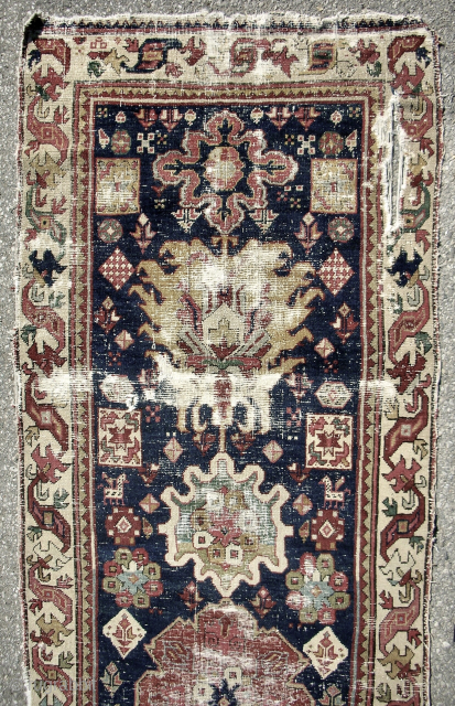 18th c. Classic Caucasian long rug (detail) with Dragon border. Email: patrickpouler@gmail.com                     