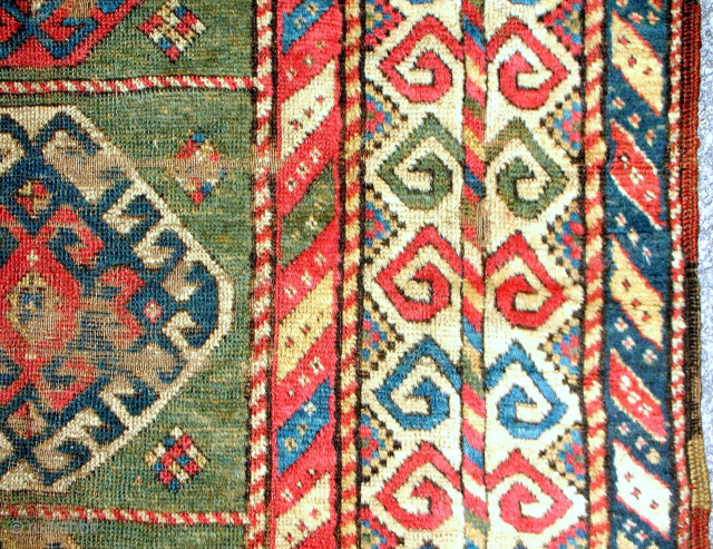 Late 18th c. Caucasian Kazak rug (detail) 3.5 x 7.5 ft. Complete and all original. Email: patrickpouler@gmail.com                