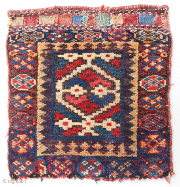 Small Kurdish bagface with classic SaujBulagh design motif. Original, nearly full pile condition. C. 1870.                  