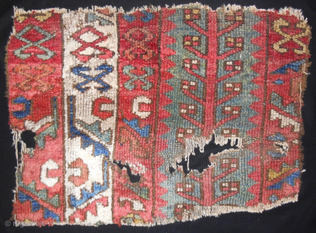 Rare striped East Anatolian rug fragment > 18th c. Good pile.  Mounted. Please email: patrickpouler@gmail.com                 
