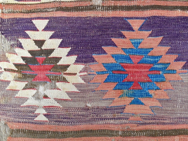 18th c. Konya Kilim (detail). Conserved and mounted on linen.