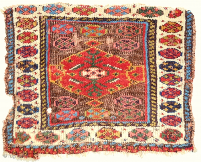 Awesome small Kurdish SaujBulagh bagface with bold design. c. 1850.                       