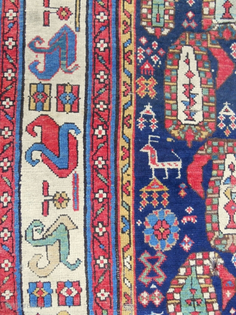 Shahsavan boteh design rug fragment with incredible border (detail). Mid 19th c. You will probably never see another. Super cool!             