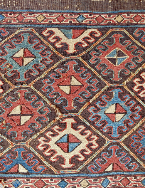 Dark Aubergine ground Shahsavan (?) very fine sumak mafrash side panel. 48" x 19". Early to mid 19th c. I have not found another in the literature with this field or border  ...